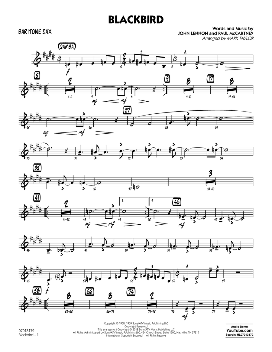 Blackbird - Baritone Sax Jazz Ensemble scores gallery preview page 1