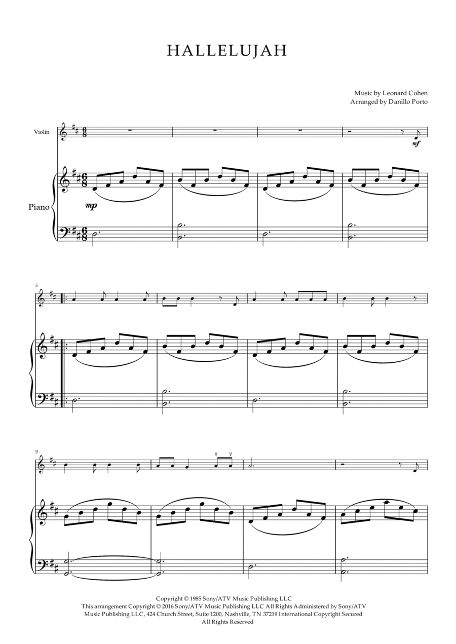 Hallelujah Violin Solo scores gallery preview page 1