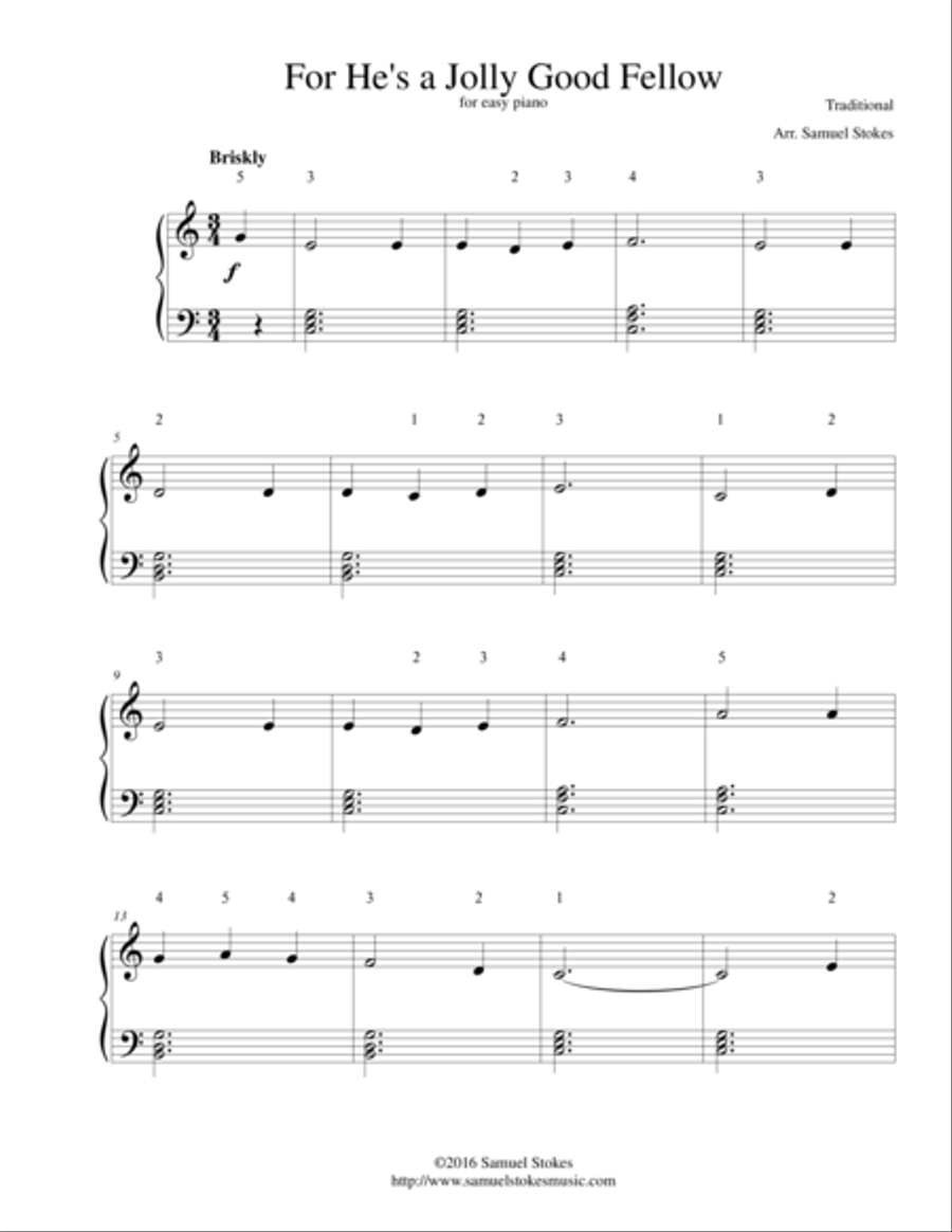 For He's a Jolly Good Fellow - for easy piano Easy Piano scores gallery preview page 1