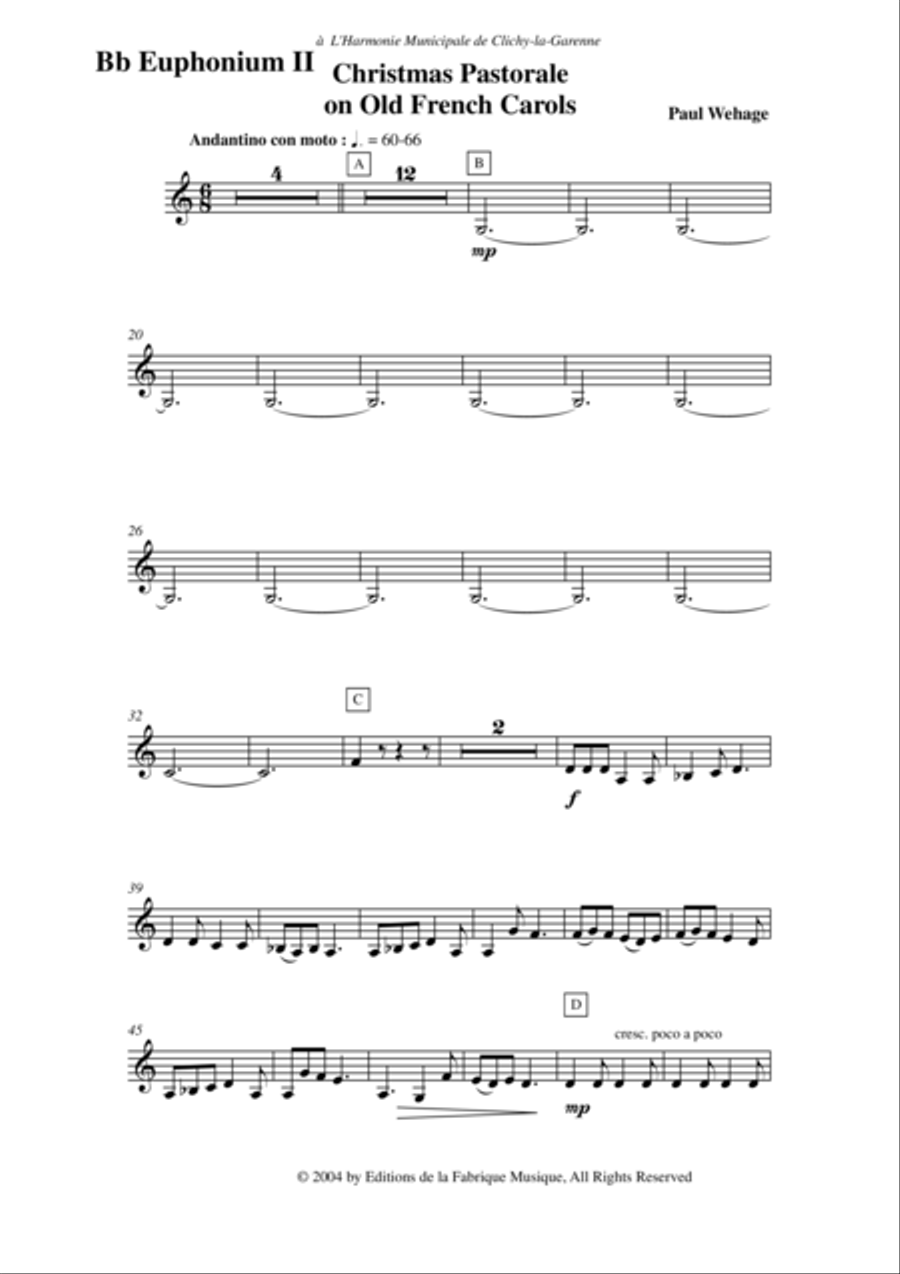 Paul Wehage: Christmas Pastorale on Old French Carols for concert band, 2nd euphonium (baritone) in Concert Band scores gallery preview page 2