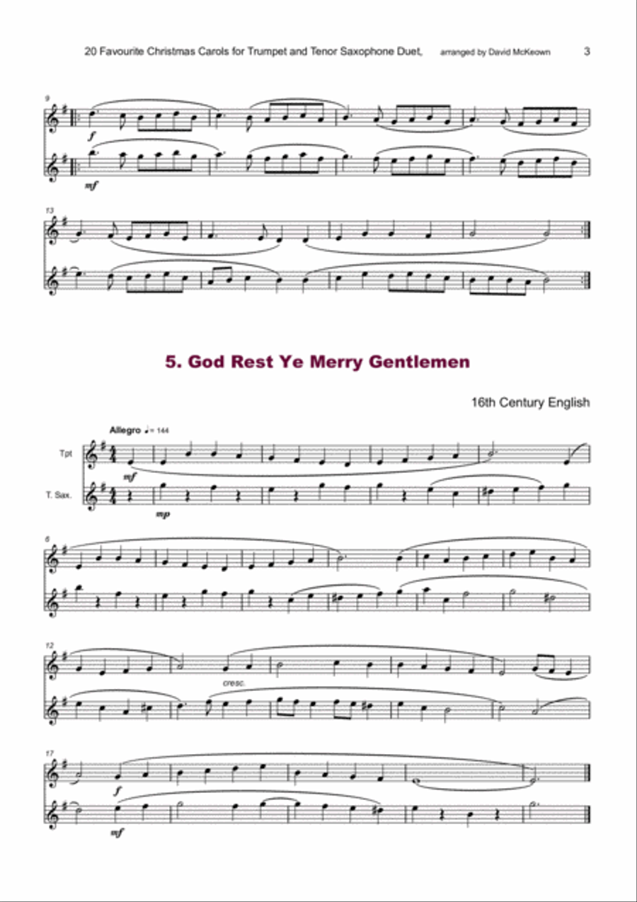 20 Favourite Christmas Carols for Trumpet and Tenor Saxophone Duet Saxophone Duet scores gallery preview page 5
