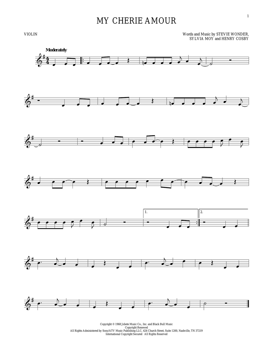My Cherie Amour Violin Solo scores gallery preview page 1