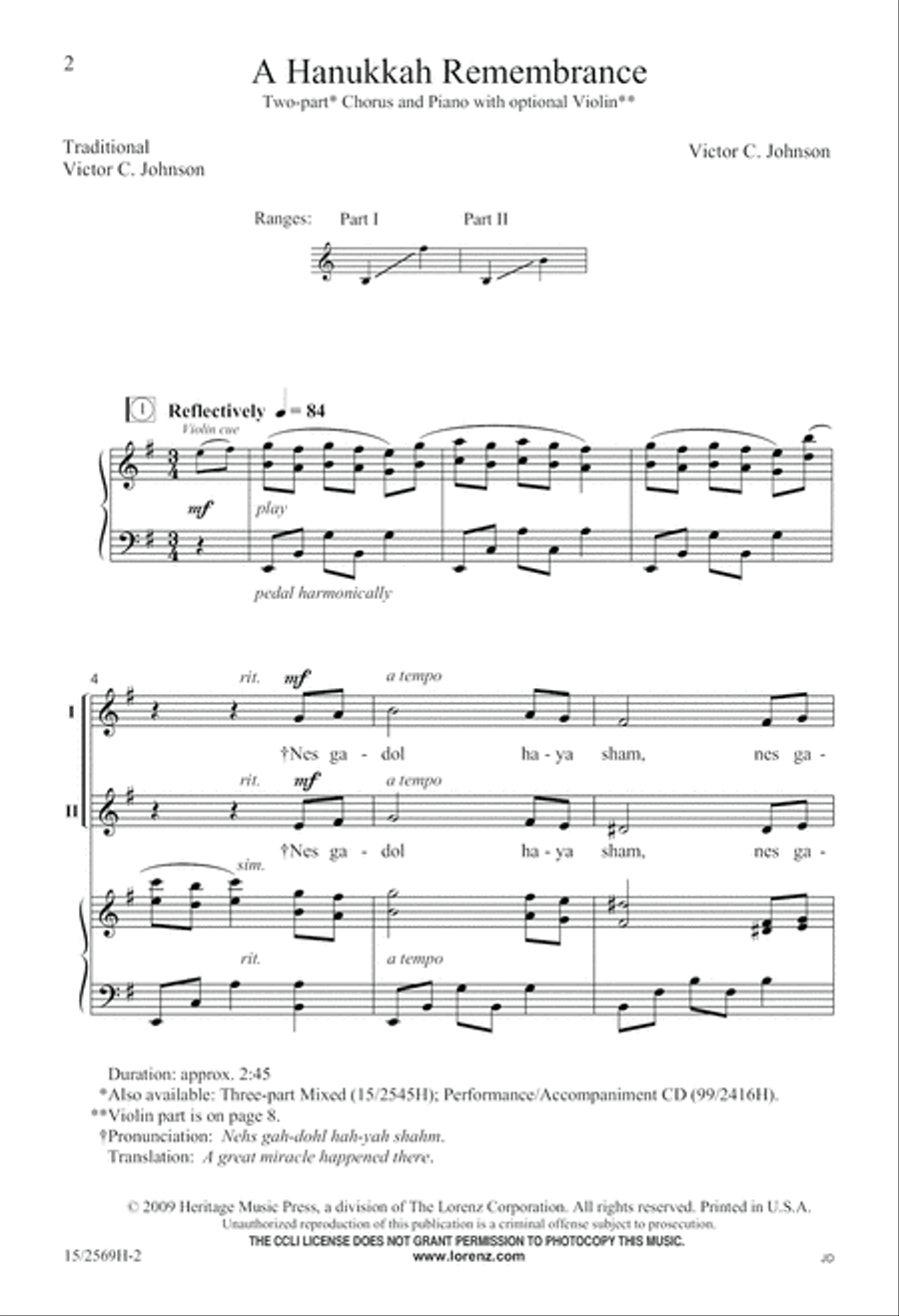 A Hanukkah Remembrance 2-Part scores gallery preview page 3