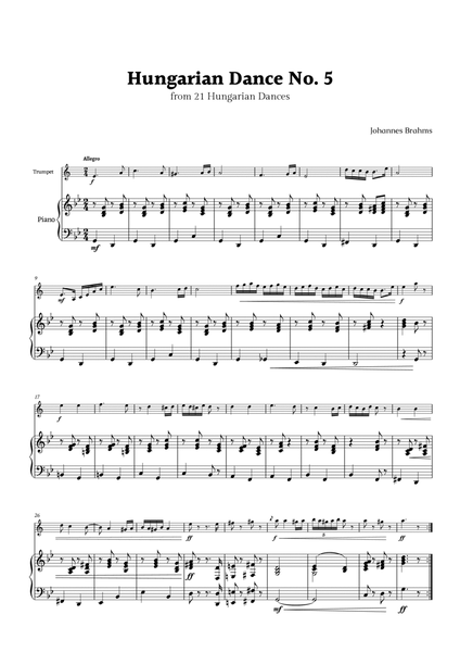 Hungarian Dance No. 5 by Brahms for Trumpet and Piano image number null