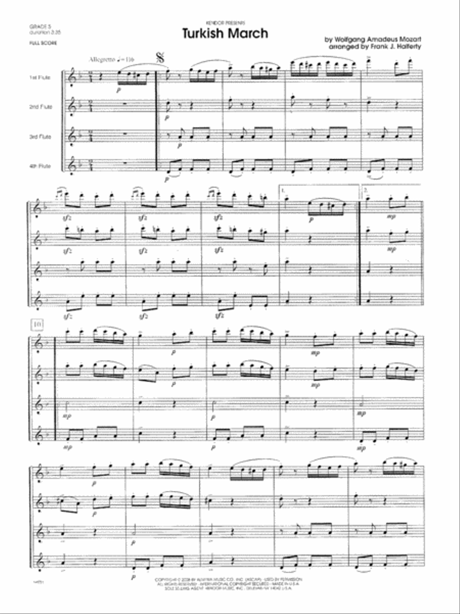 Turkish March Flute Quartet scores gallery preview page 2