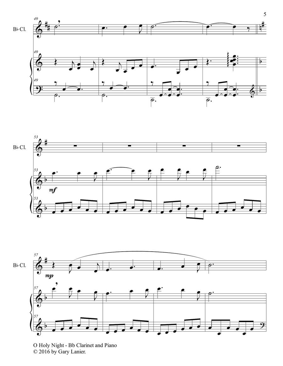 O HOLY NIGHT (Duet – Bb Clarinet & Piano with Parts) B-Flat Clarinet scores gallery preview page 6
