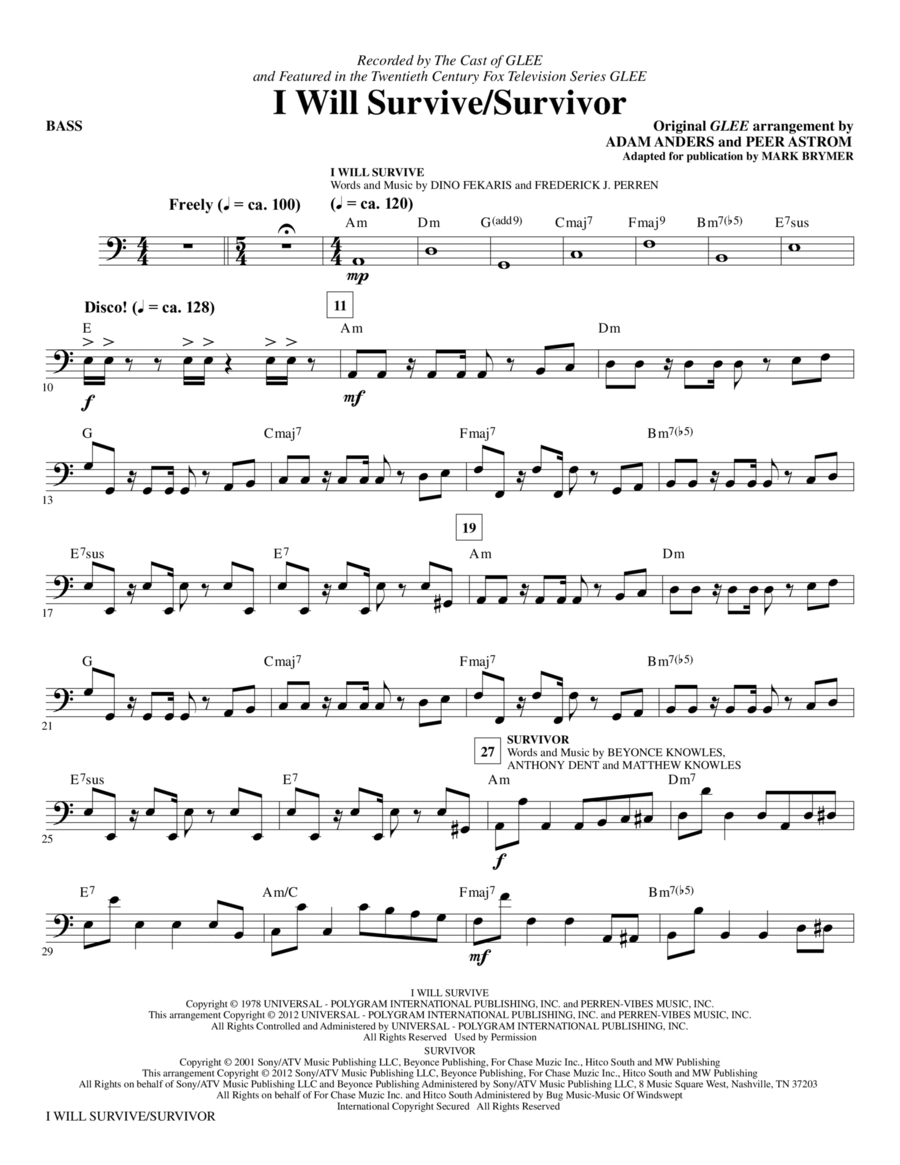 I Will Survive/Survivor (arr. Mark Brymer) - Bass Choir scores gallery preview page 1