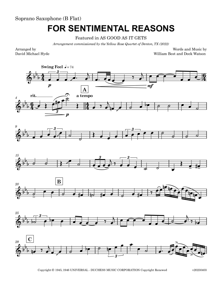 (i Love You) For Sentimental Reasons Saxophone Quartet scores gallery preview page 1