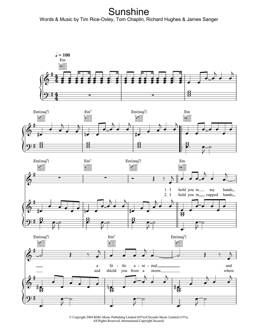 Sunshine Piano, Vocal, Guitar scores gallery preview page 1