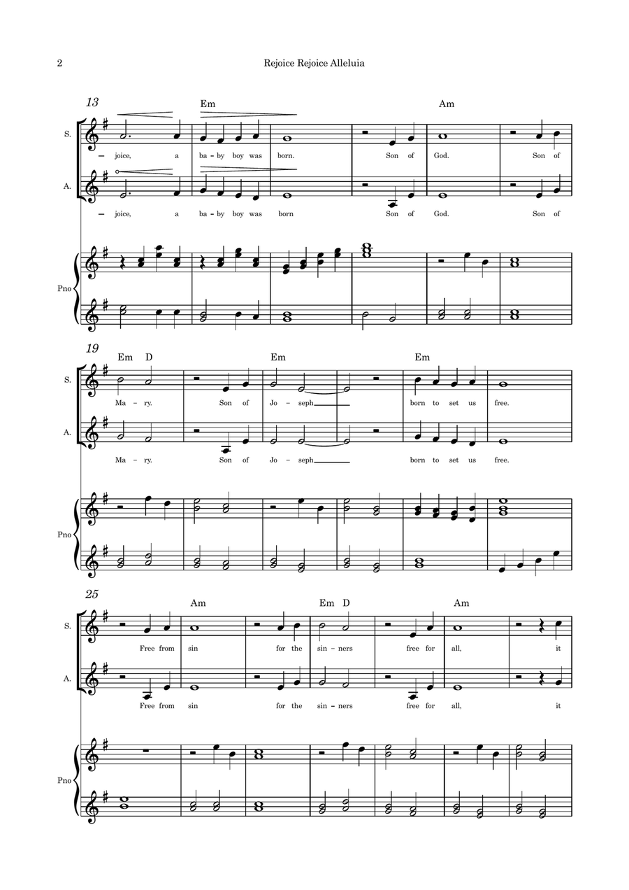 Rejoice Rejoice Alleluia (A Baby Boy was Born) Soprano/Alto and piano Small Ensemble scores gallery preview page 2