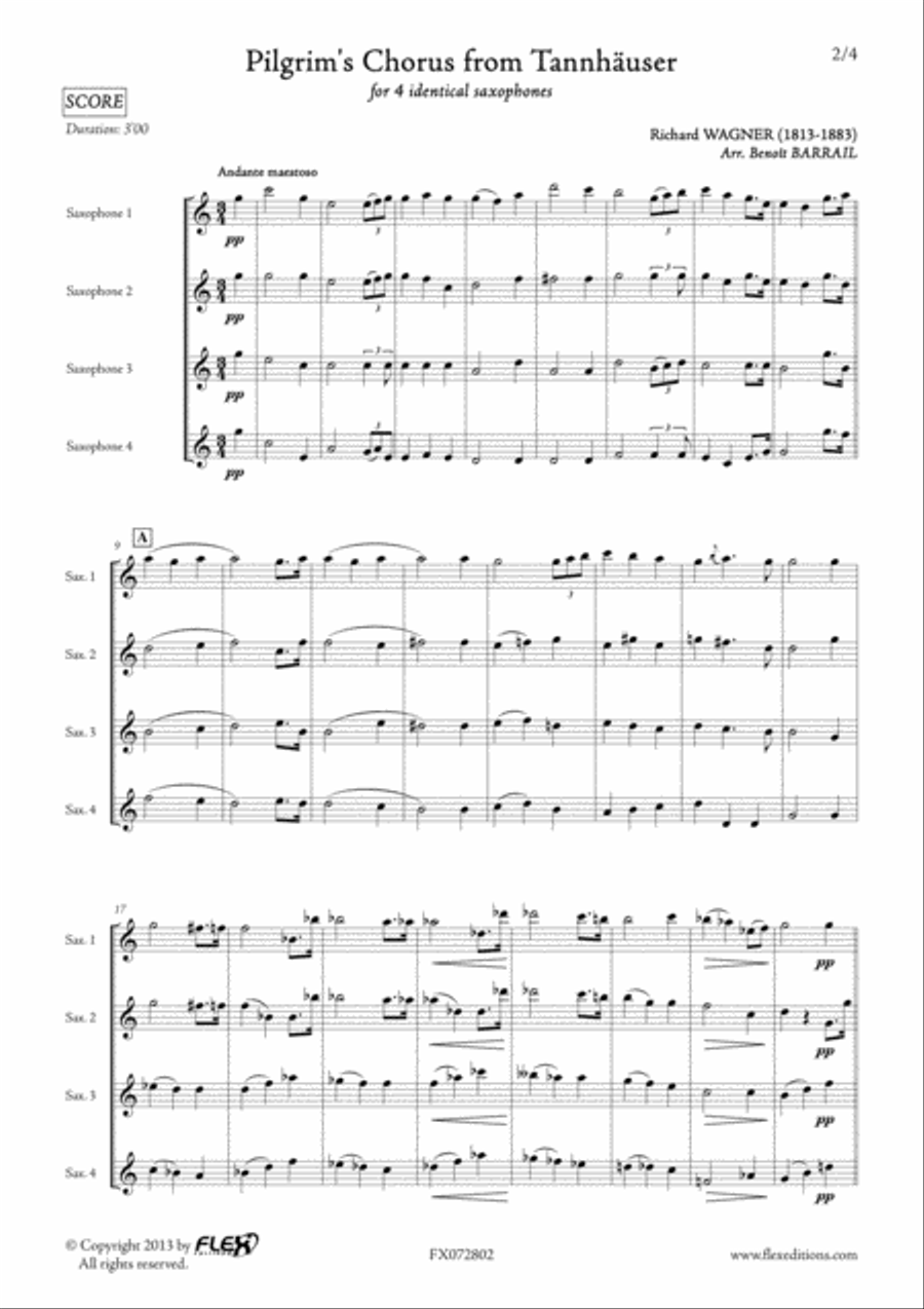 Pilgrim's Chorus from Tannhauser Saxophone Quartet scores gallery preview page 2
