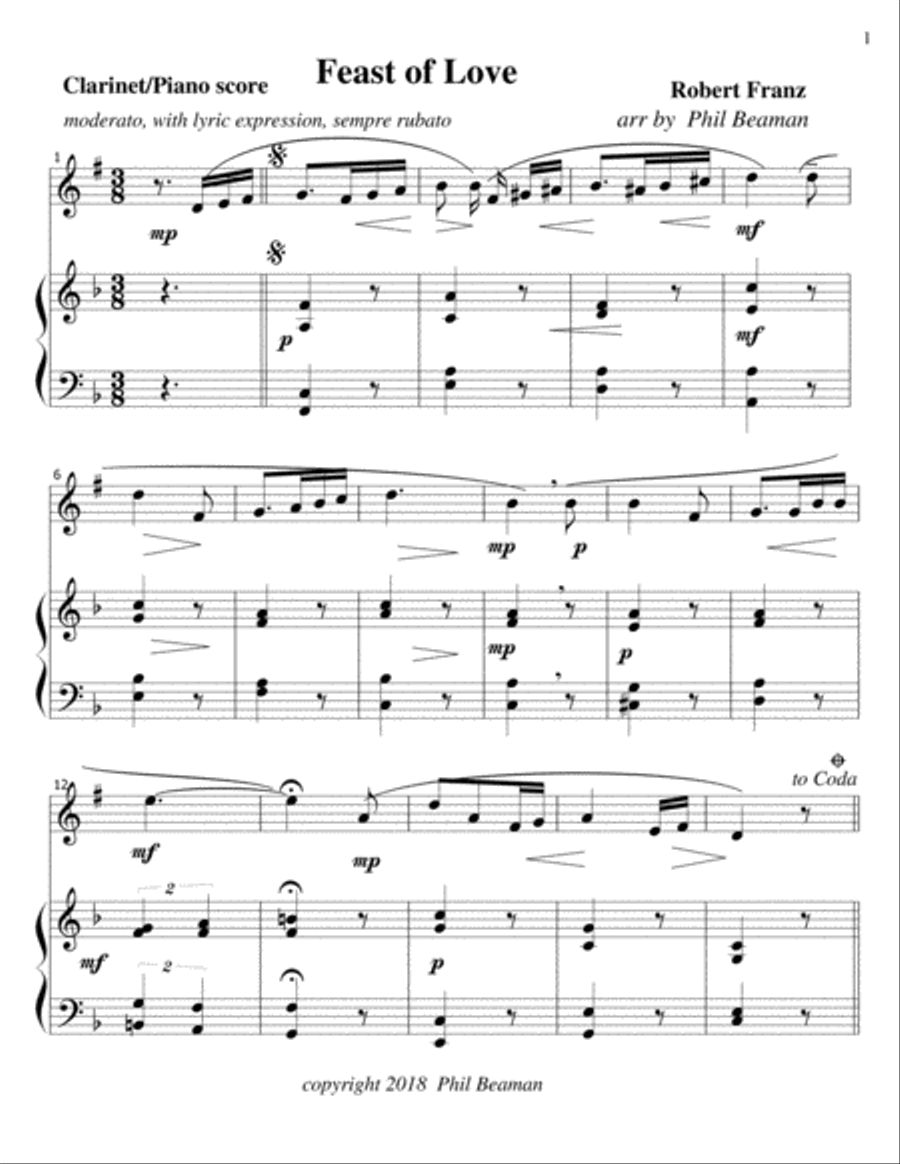 Feast of Love - Clarinet/Piano Clarinet Solo scores gallery preview page 1