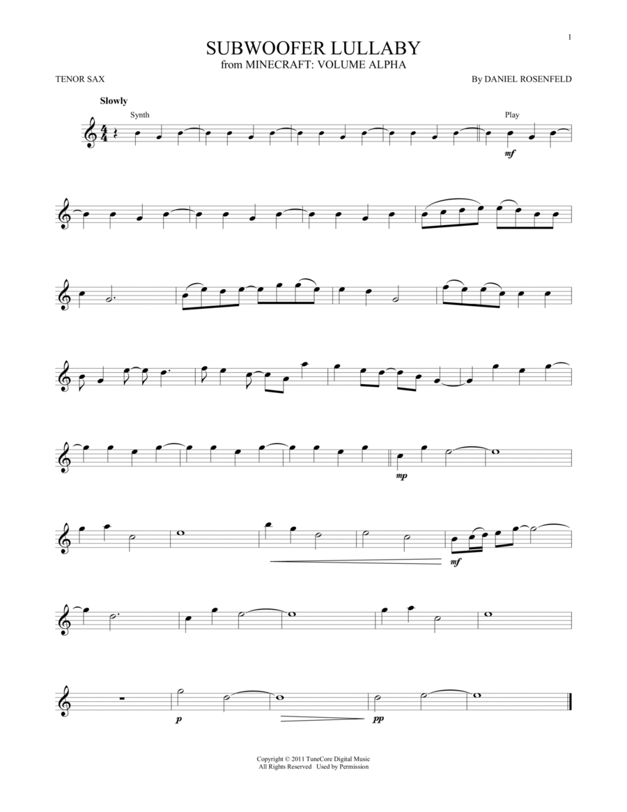 Subwoofer Lullaby (from Minecraft) Tenor Saxophone scores gallery preview page 1