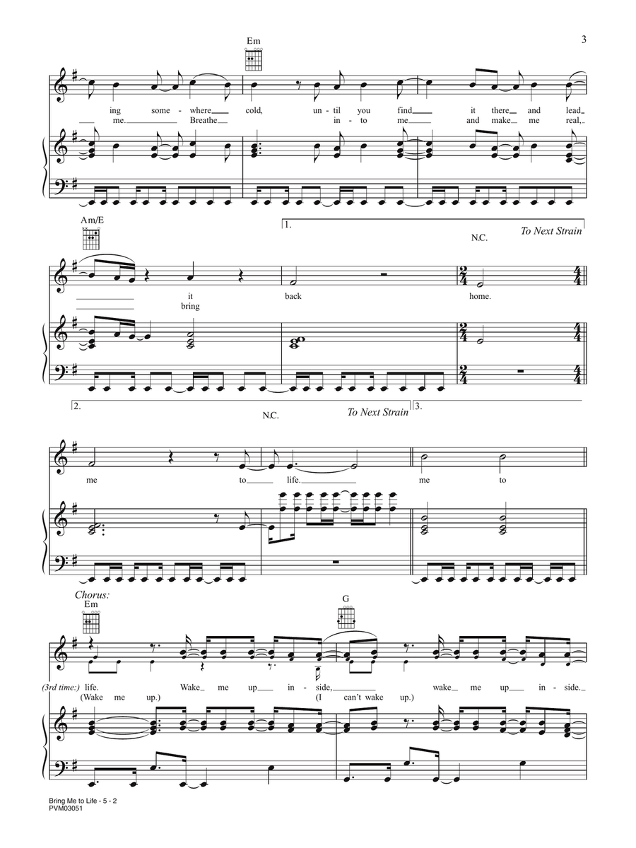 Bring Me to Life Piano, Vocal, Guitar scores gallery preview page 2