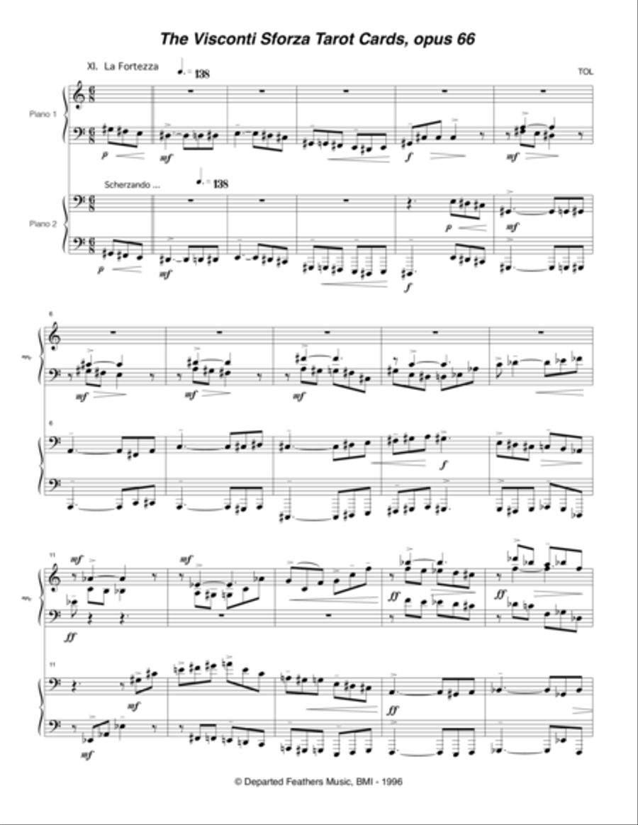Visconti Sforza Tarot Cards, opus 66 ... Twenty Two Salon Pieces For Two Pianos (1996) 12 La Fortezz 2 Pianos, 4-Hands scores gallery preview page 1