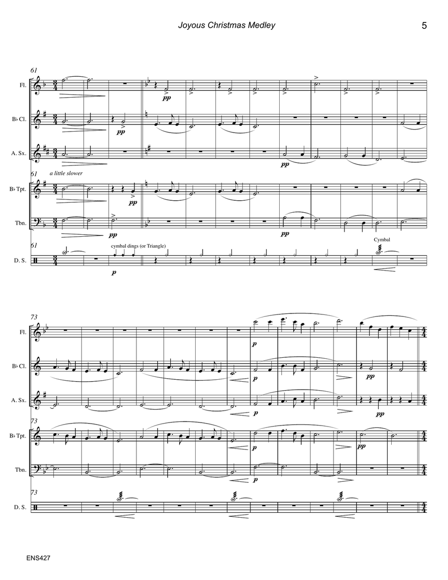 JOYOUS CHRISTMAS MEDLEY (5 carols) - MIXED ENSEMBLE Small Ensemble scores gallery preview page 5