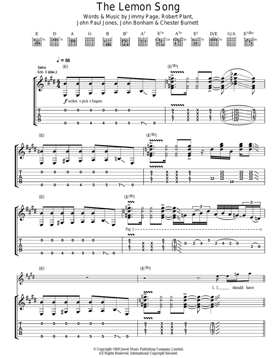 The Lemon Song Guitar Tablature scores gallery preview page 1