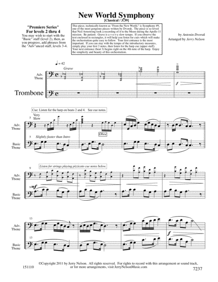 New World Symphony - Dvorak (Arrangements Level 2-4 for TROMBONE + Written Acc) image number null