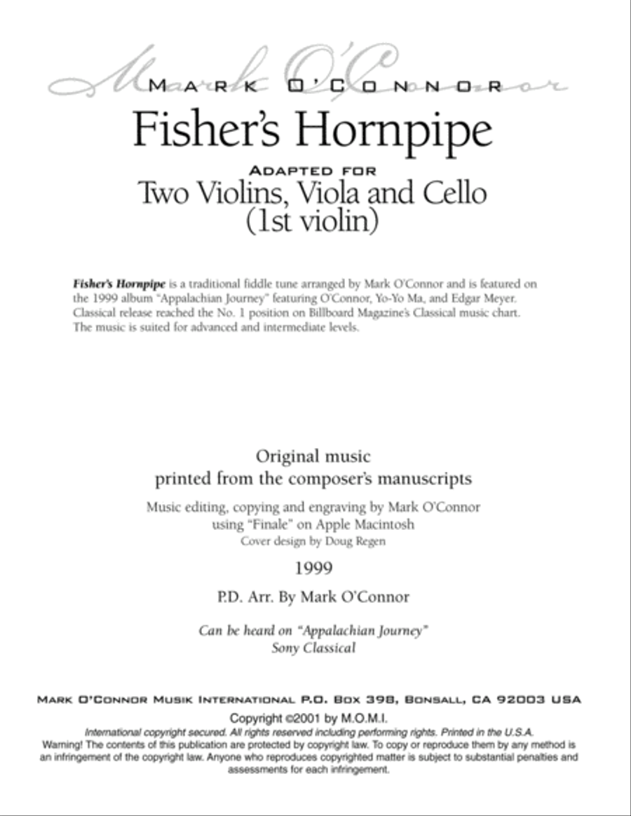 Fisher's Hornpipe (violin 1 part - two vlns, vla, cel) String Quartet scores gallery preview page 3
