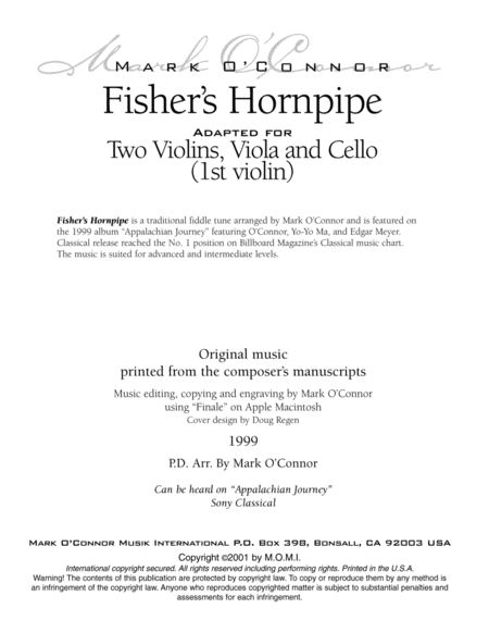 Fisher's Hornpipe (violin 1 part - two vlns, vla, cel) image number null