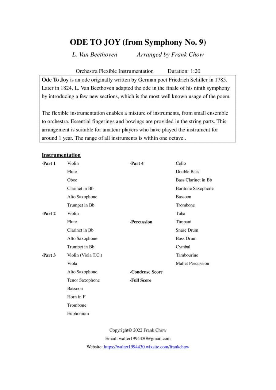 Ode To Joy (from Symphony No. 9) (Orchestra/Concert Band Flexible Instrumentation) Concert Band scores gallery preview page 1