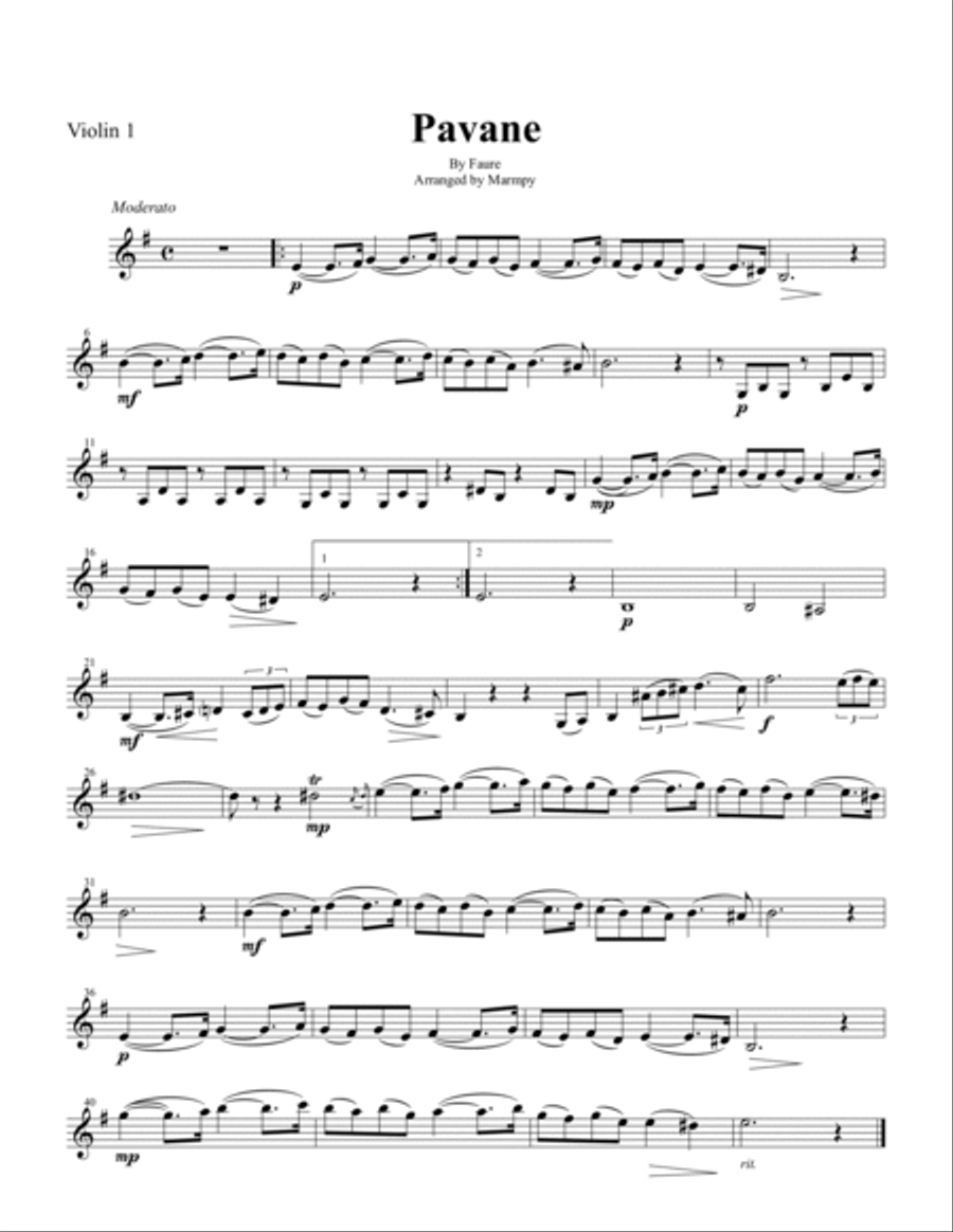 Pavane by Faure (arranged for String Trio) String Trio scores gallery preview page 2