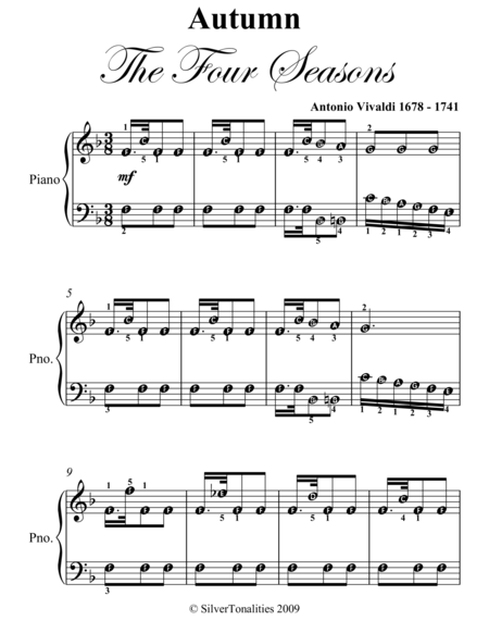 Autumn the Four Seasons Easy Piano Sheet Music
