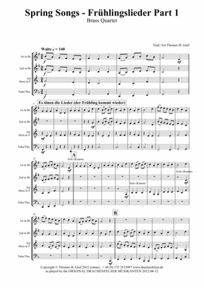 Spring Songs - Frühlingslieder - Part 1 - German Folk Songs - Brass Quartet