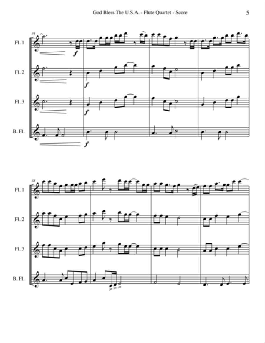 God Bless The U.S.A. Woodwind Quartet scores gallery preview page 5