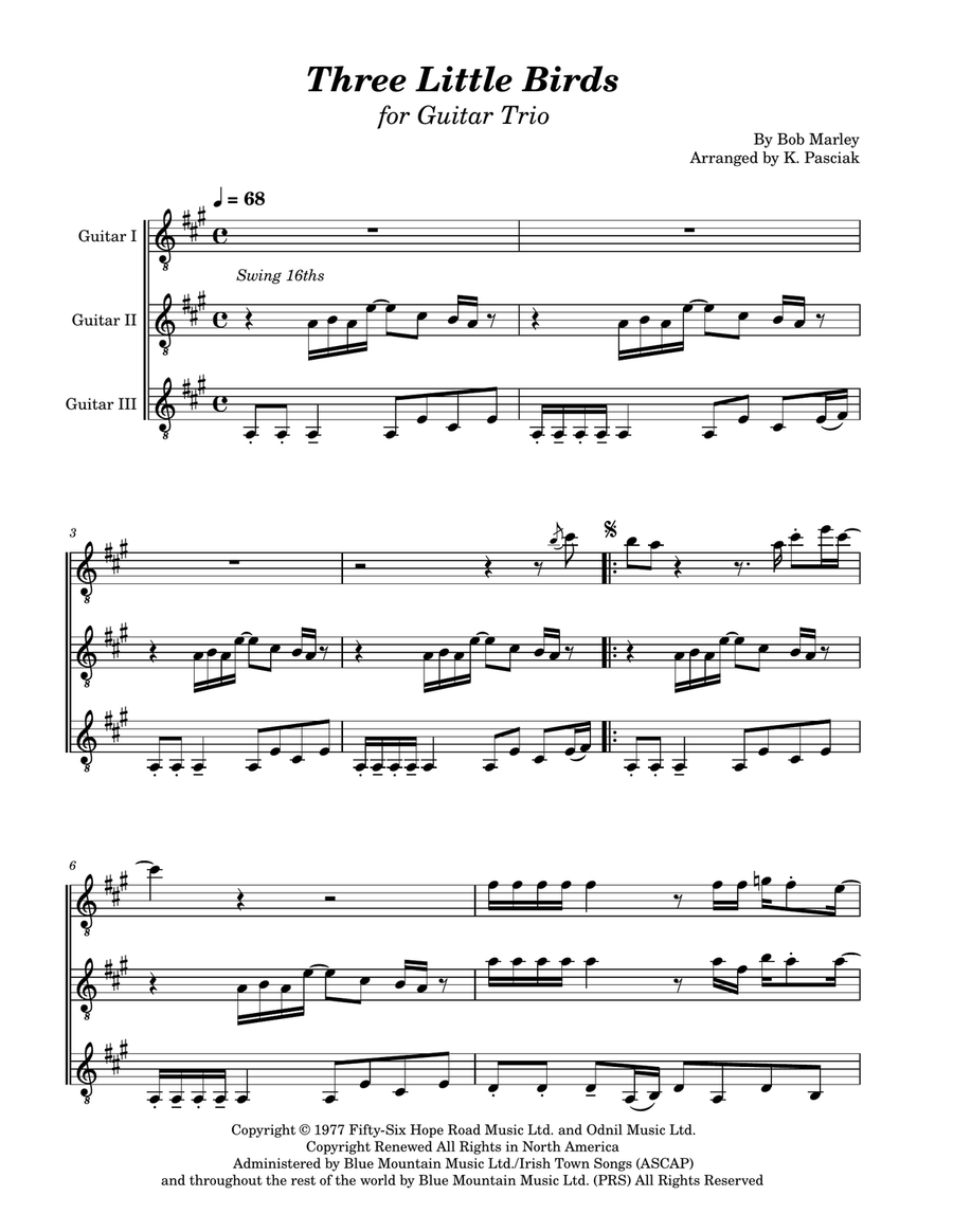 Three Little Birds Guitar Ensemble scores gallery preview page 3