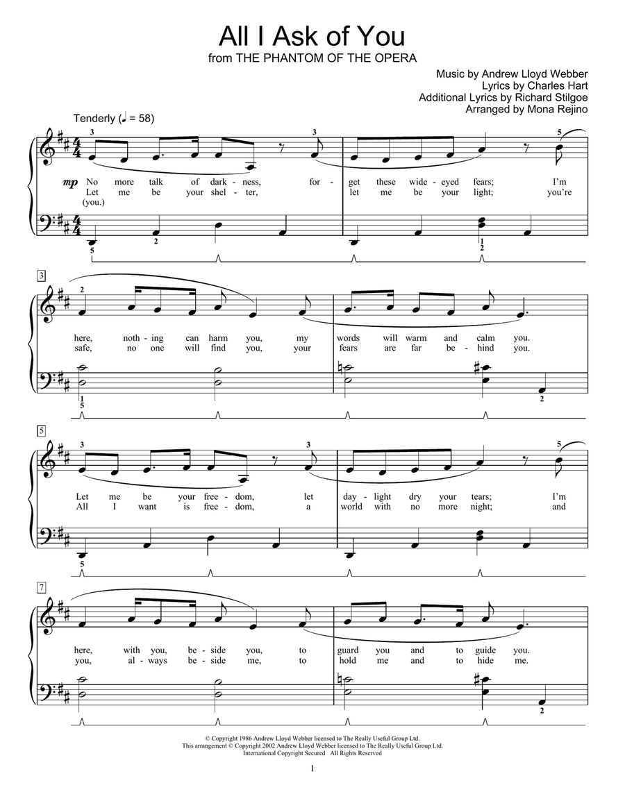 All I Ask Of You (from The Phantom Of The Opera) (arr. Mona Rejino)