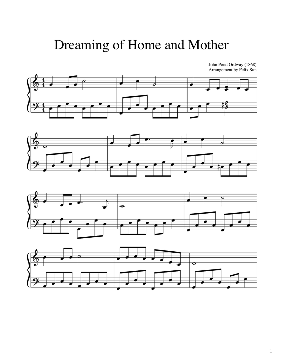 Dreaming of Home and Mother / 送别 (Songbie) / 旅愁 (Ryoshū) - Beautiful Easy Piano Solo Easy Piano scores gallery preview page 1