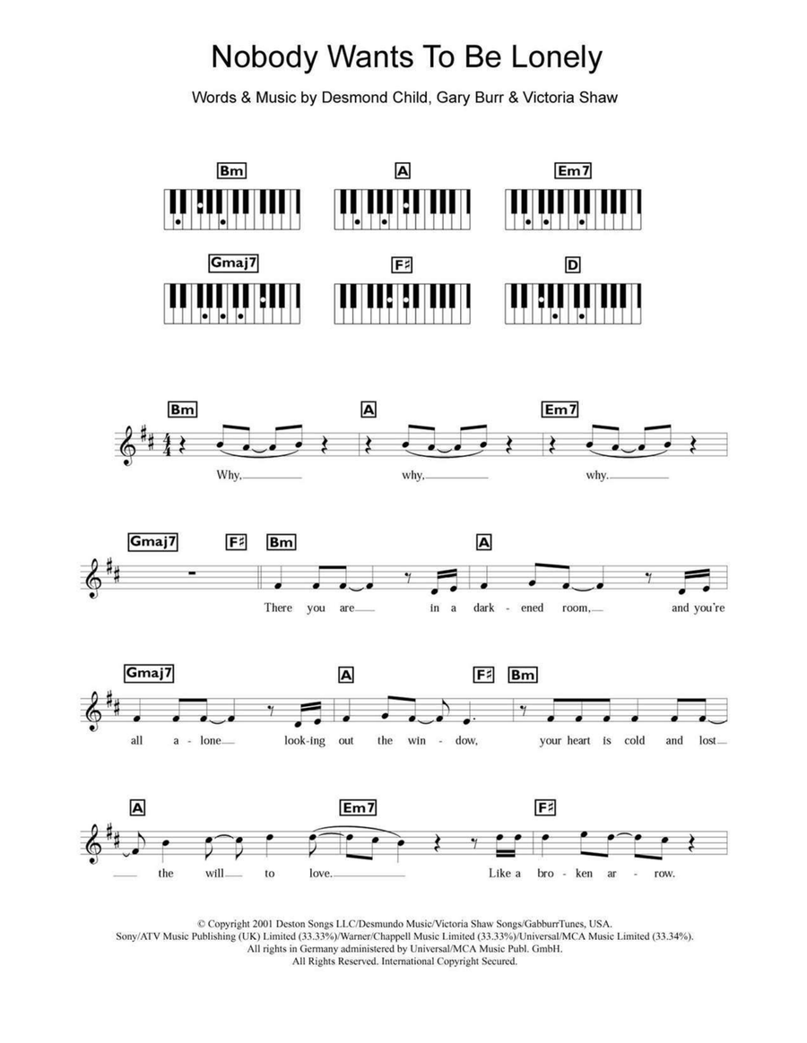 Nobody Wants To Be Lonely Piano scores gallery preview page 1