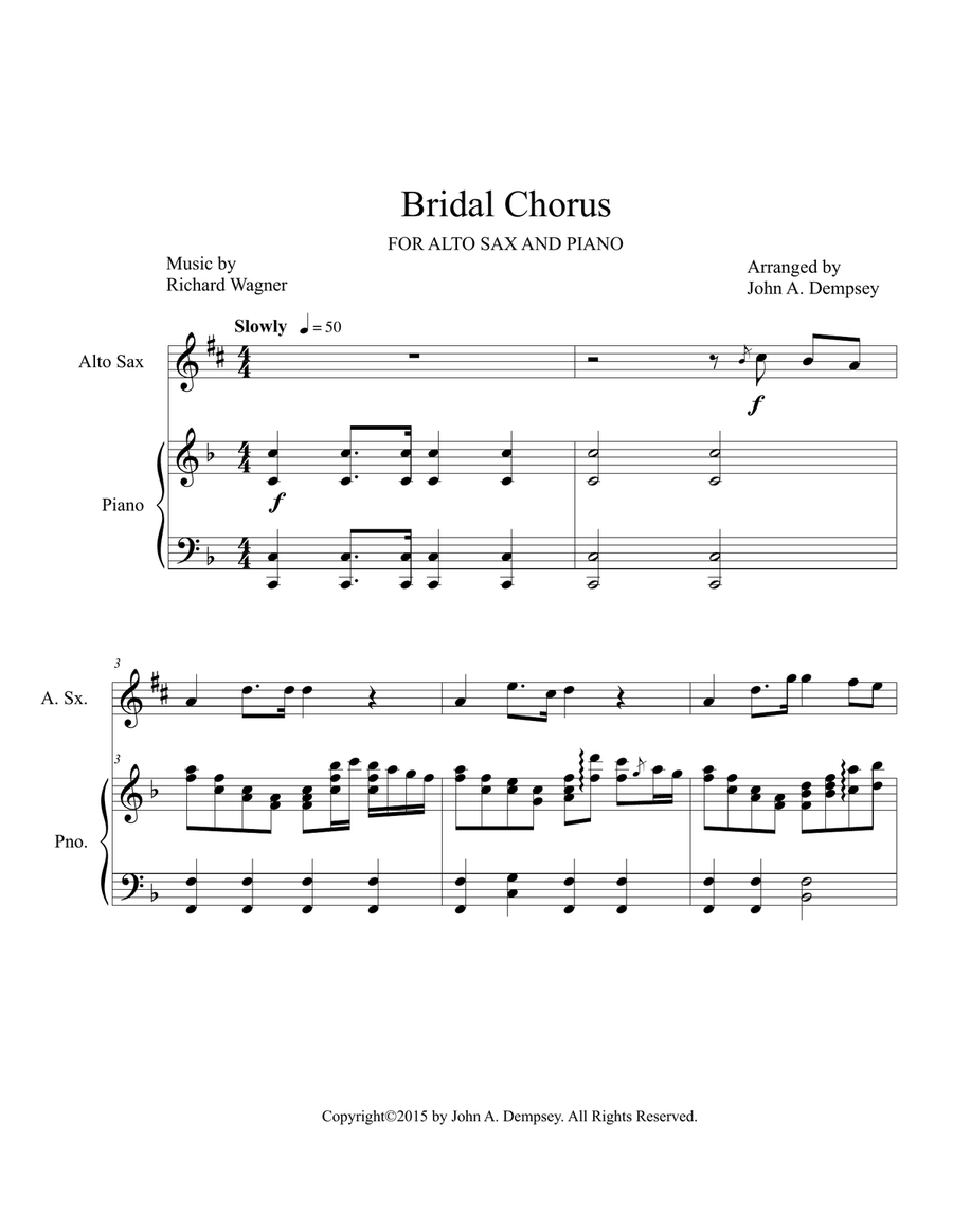 Bridal March (Here Comes the Bride): Wedding Duet for Alto Sax and Piano Woodwind Duet scores gallery preview page 3