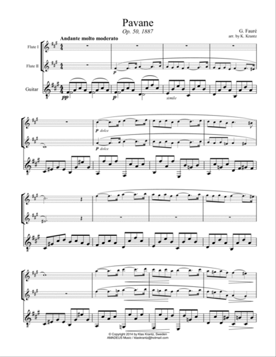 Pavane Op. 50 for flute (violin) duet and guitar Flute scores gallery preview page 2