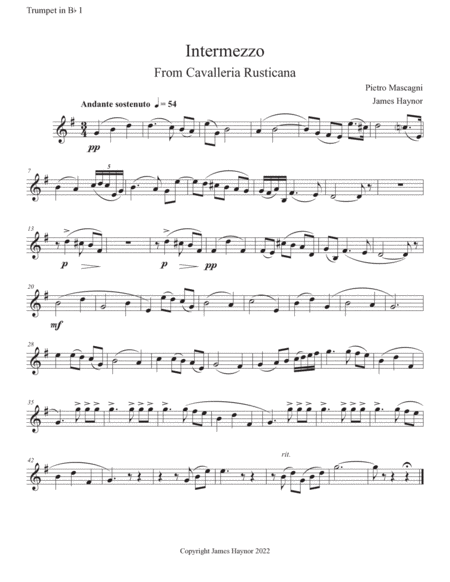 Intermezzo form Cavalleria Rusticana for Brass Quintet image number null