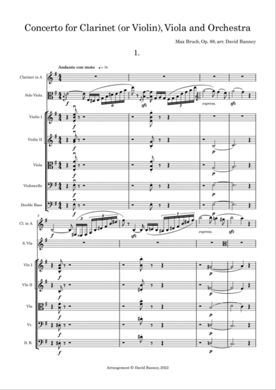 Double Concerto in e minor, Op 88, for clarinet (or violin), viola and string quartet Clarinet scores gallery preview page 3