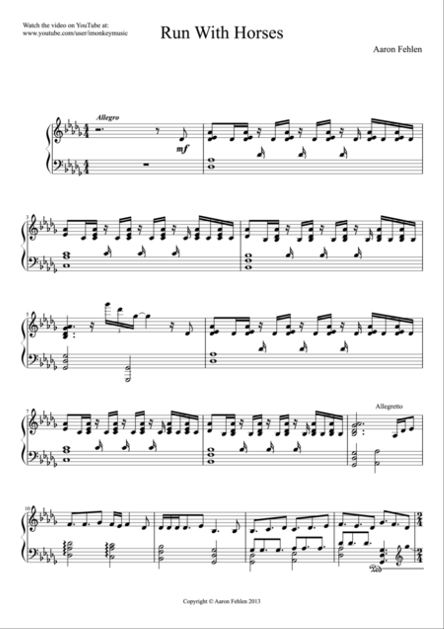 Run with Horses Piano Solo scores gallery preview page 1
