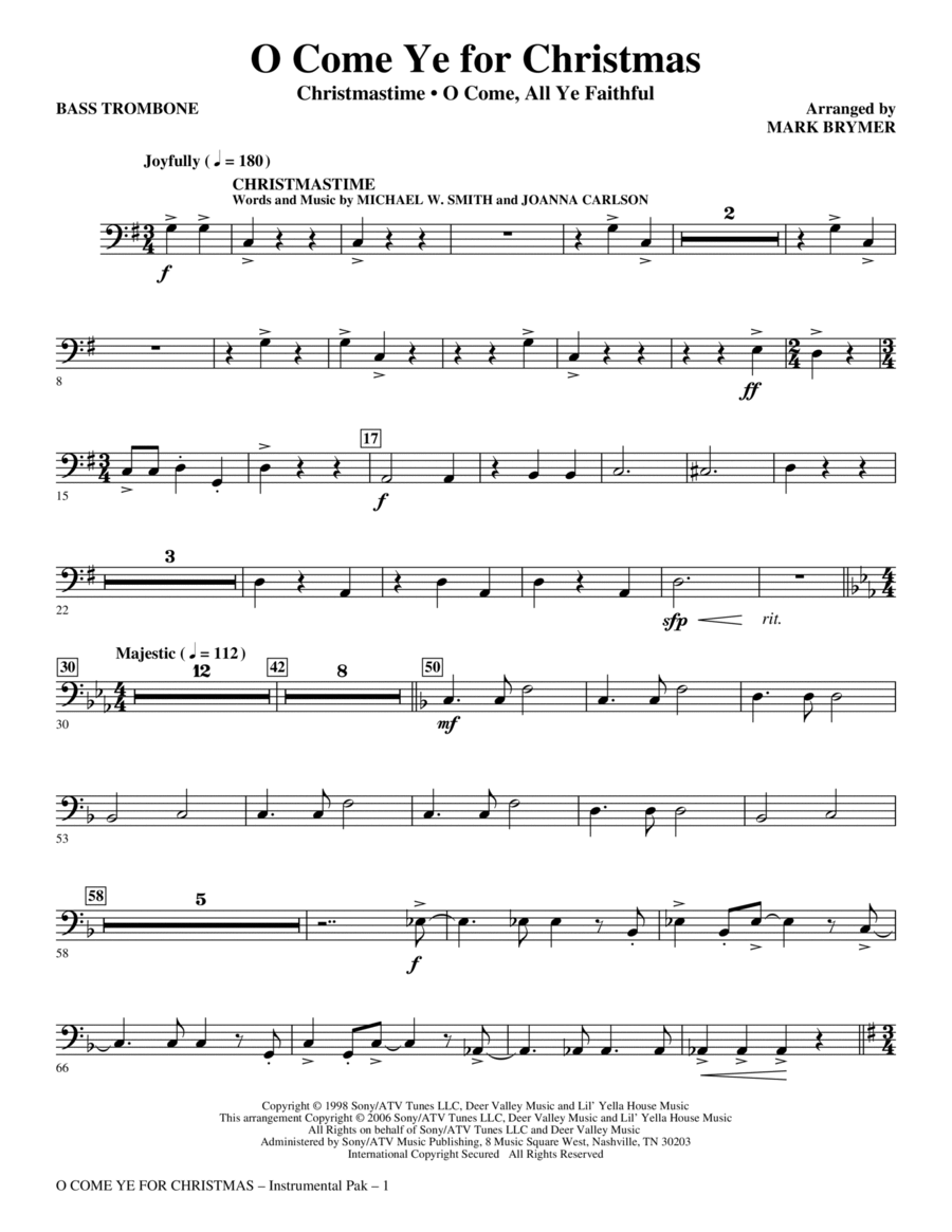 O Come Ye For Christmas (Medley) - Bass Trombone Choir scores gallery preview page 1