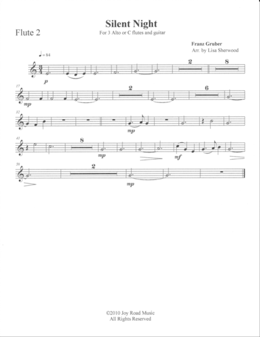 Silent Night Flute Trio with guitar Flute Solo scores gallery preview page 6