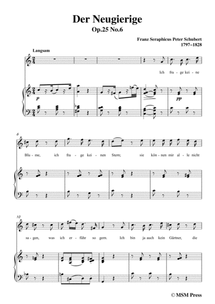 Schubert-Der Neugierige,from 'Die Schöne Müllerin',Op.25 No.6,in C Major,for Voice&Piano image number null