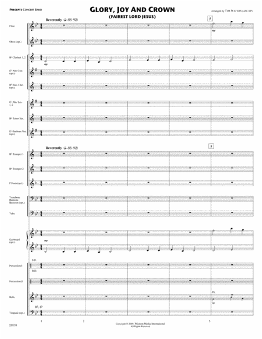 Glory, Joy and Crown (Fairest Lord Jesus) Concert Band scores gallery preview page 1