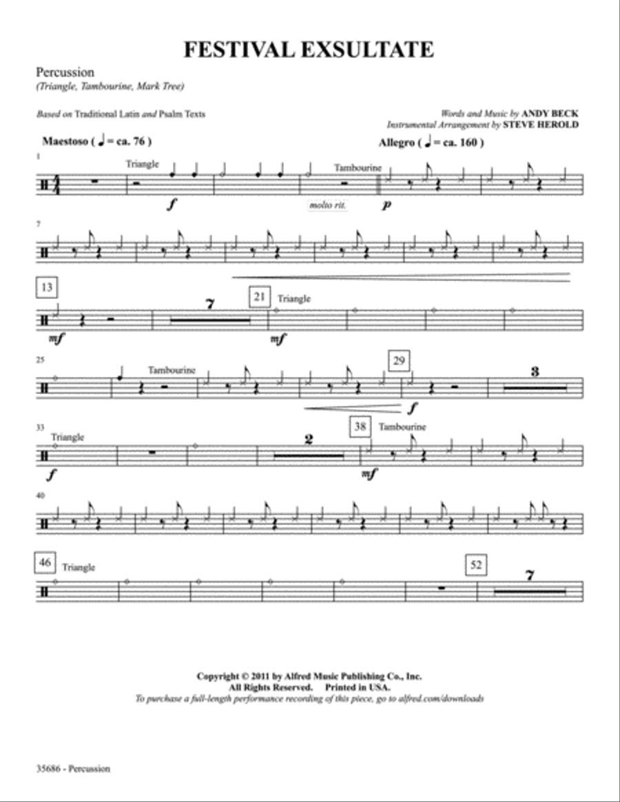 Festival Exsultate: 1st Percussion Percussion scores gallery preview page 1