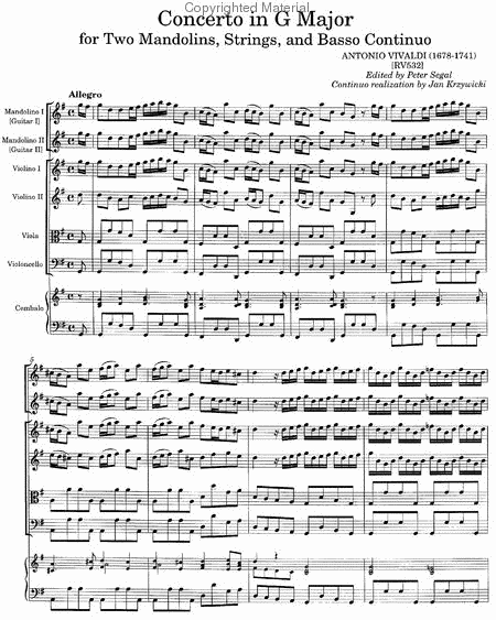 Concerto in G Major RV 532, 2 cahiers