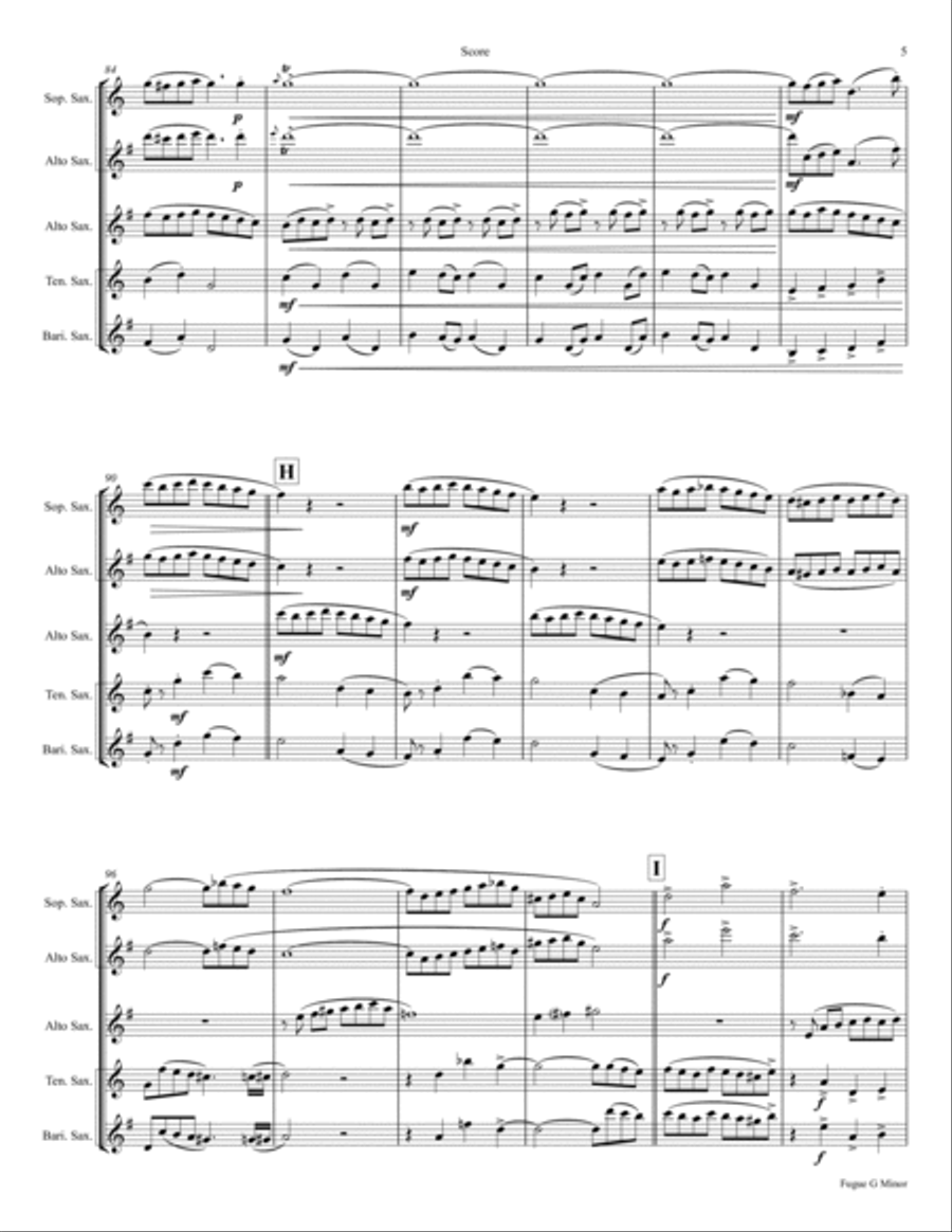 Fugue G Minor - (the 'little') - BWV 578 - Swing - Saxophone Trio Woodwind Trio scores gallery preview page 5