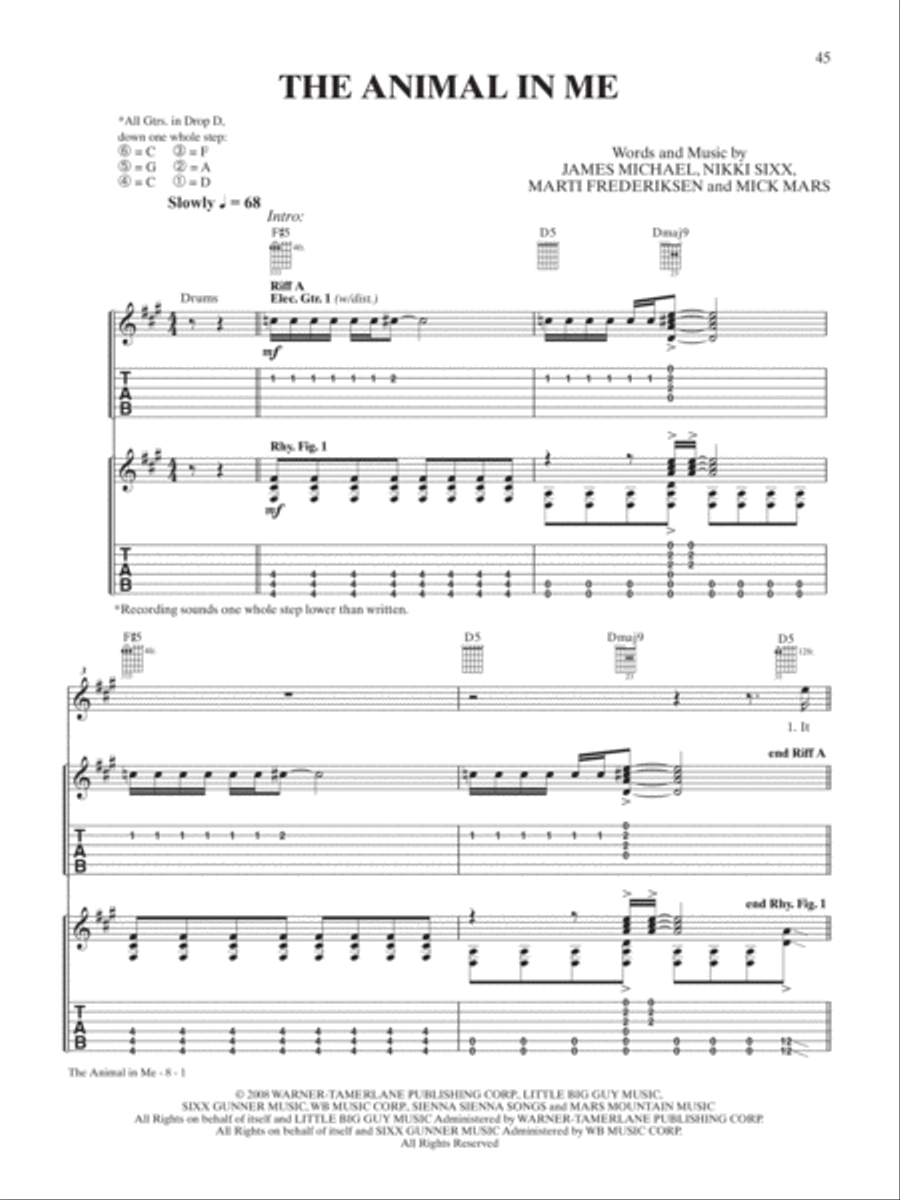 The Animal In Me Guitar Tablature scores gallery preview page 1