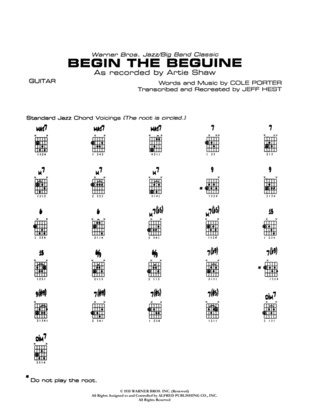 Begin the Beguine: Guitar Chords