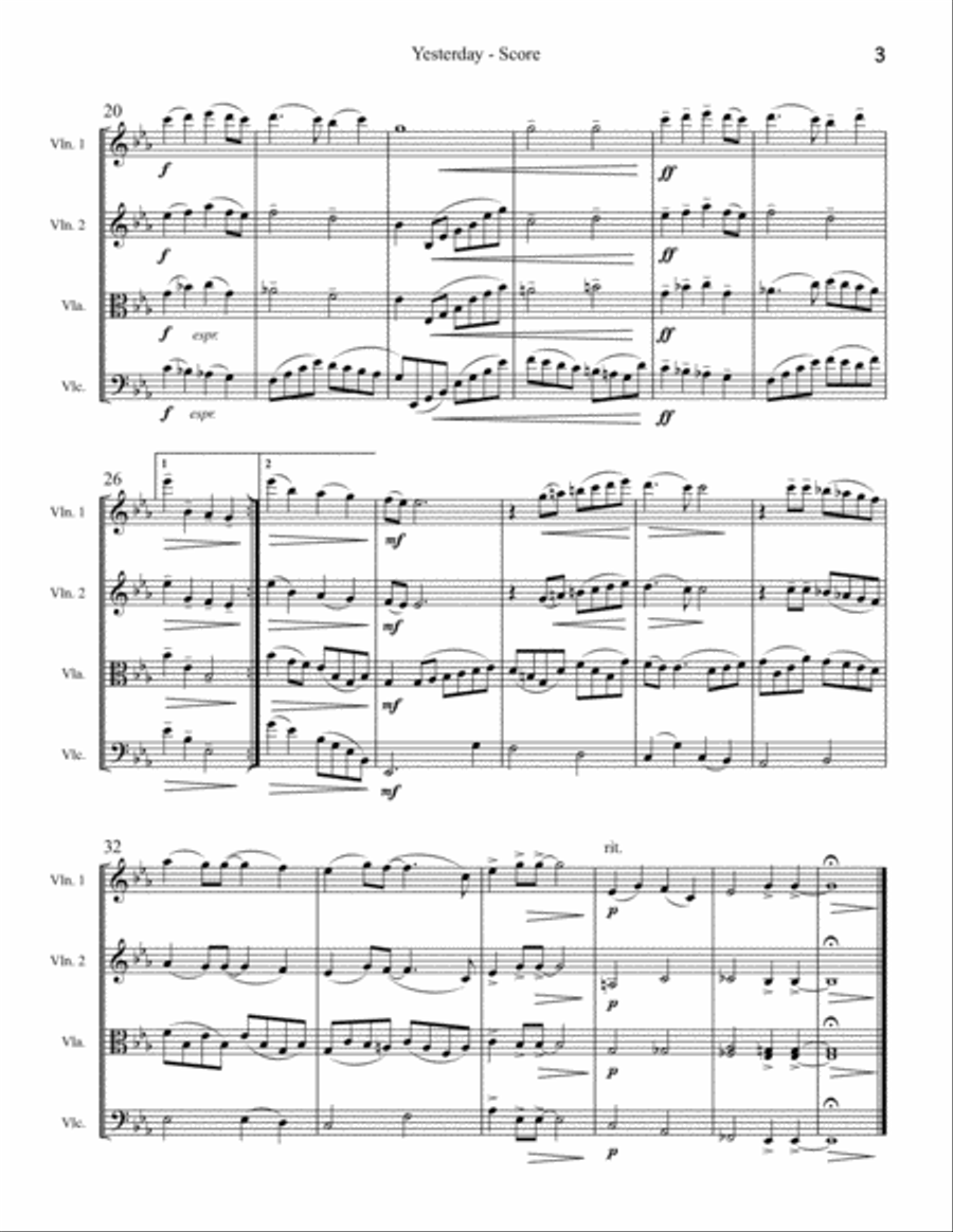 Yesterday String Quartet scores gallery preview page 3