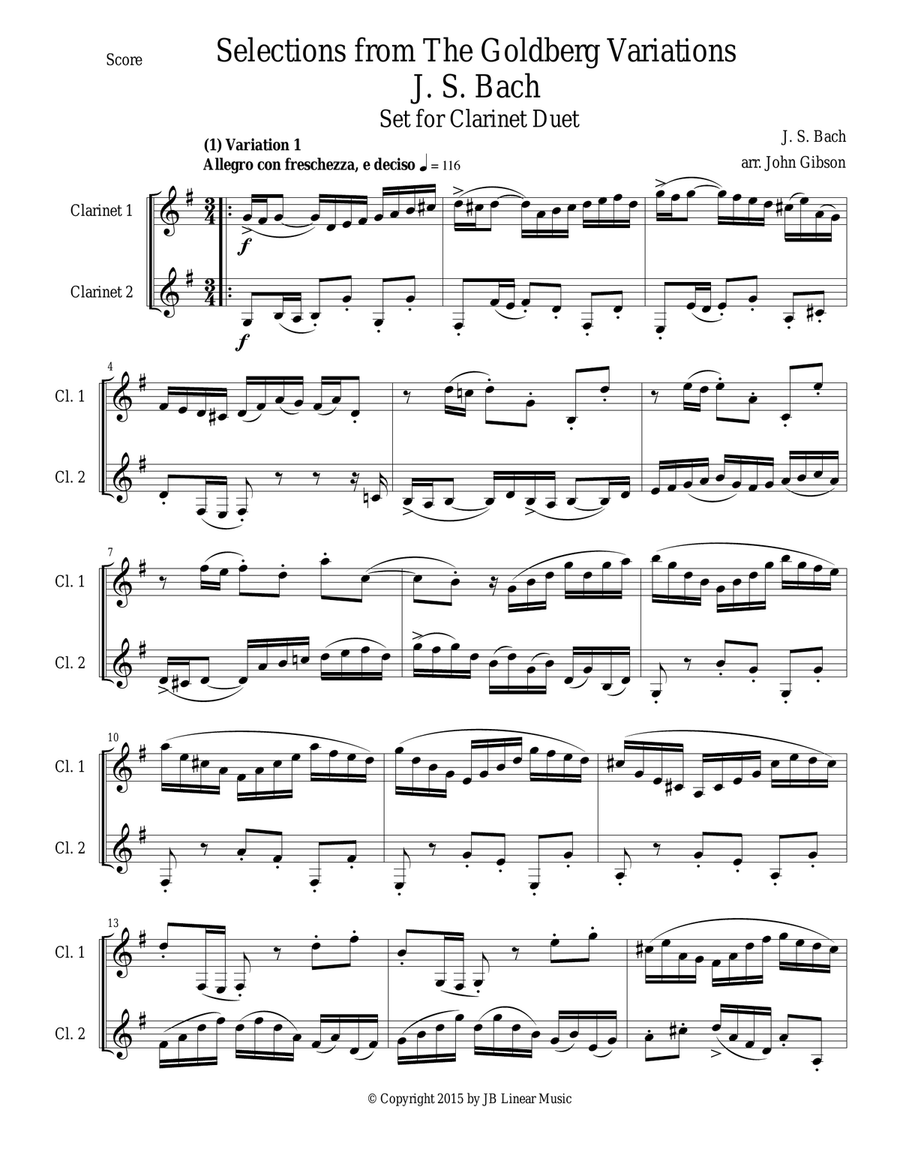 Clarinet Duet - Selections from Bach's Goldberg Variations Clarinet Duet - Selections from Bach's Goldberg Variations Clarinet Duet scores gallery preview page 2