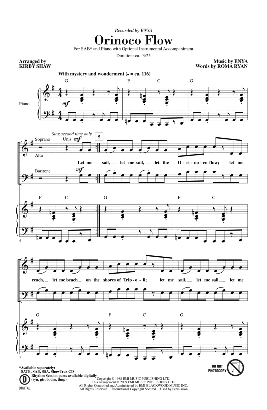 Orinoco Flow (arr. Kirby Shaw) 3-Part scores gallery preview page 1